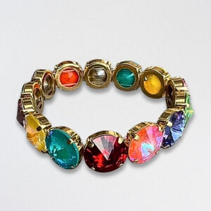 Handcrafted Rainbow Cup Chain Bracelet Swarovski Rivoli Crystal Multicolor W NWT